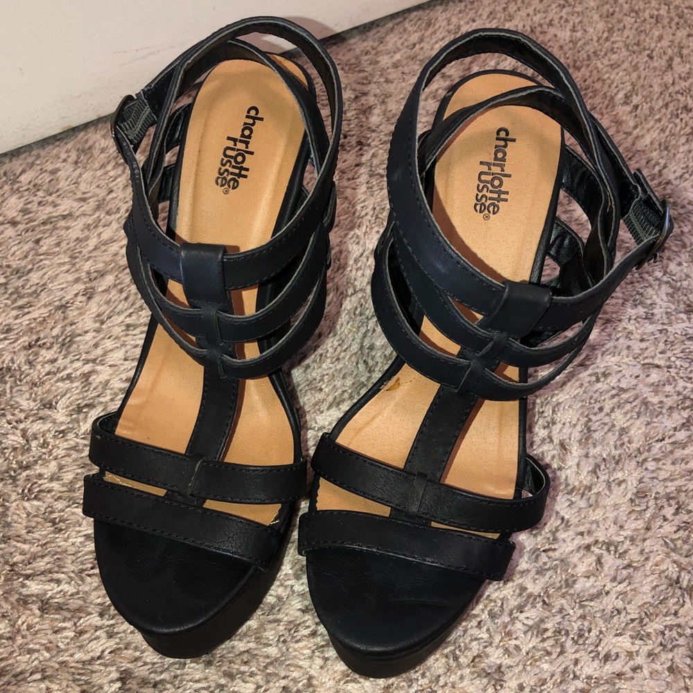 Black Strappy Wedges- Size 9